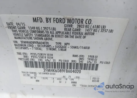 2015 Ford Flex Limited z USA, uszkodzony, nr VIN 2FMHK6D89FBA04020